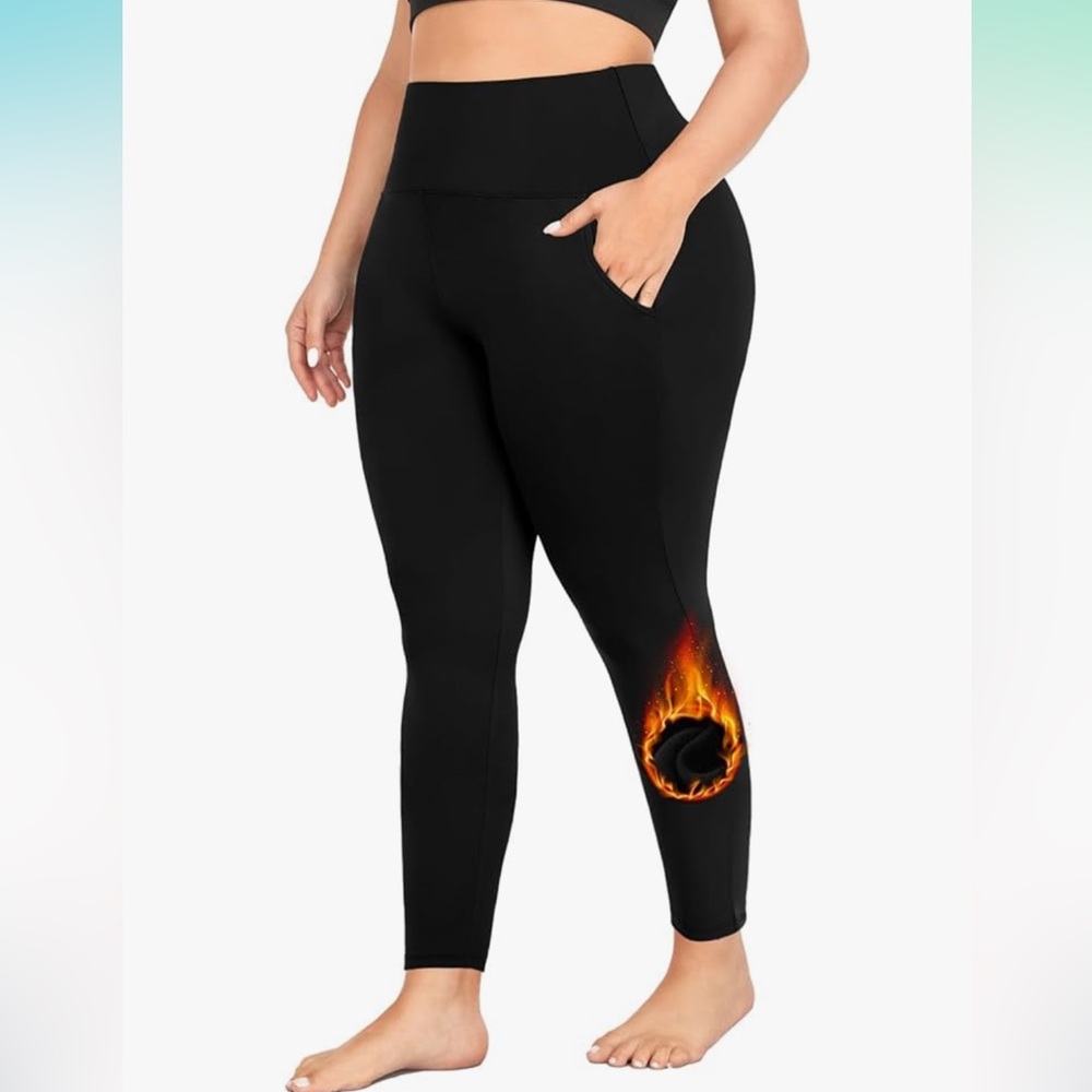 ➕ 🍂🍁 Fall Fullsoft High Waist Black Fleece Lined Leggings w/Pockets Sz 4X.